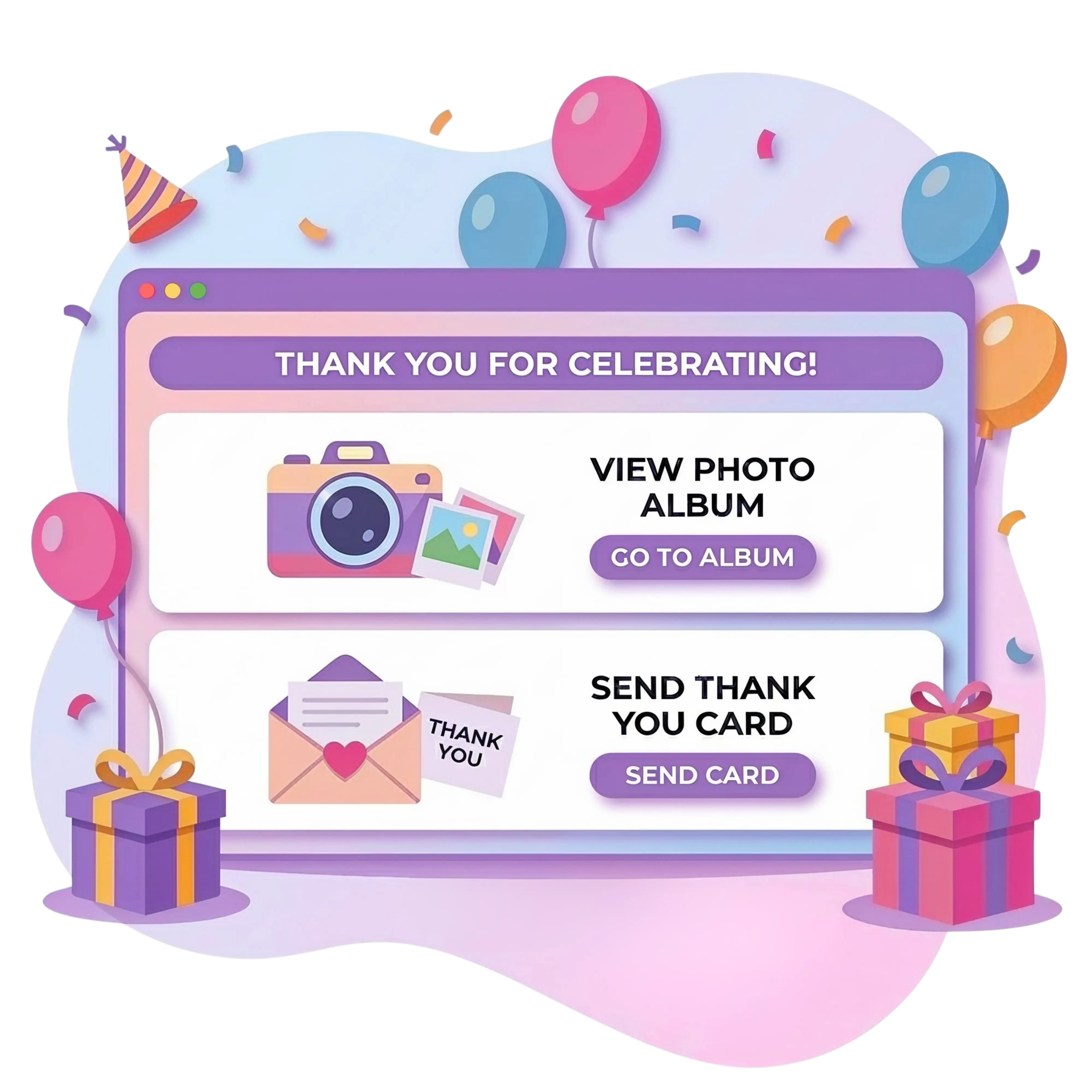 Post-event photo sharing and thank you notes