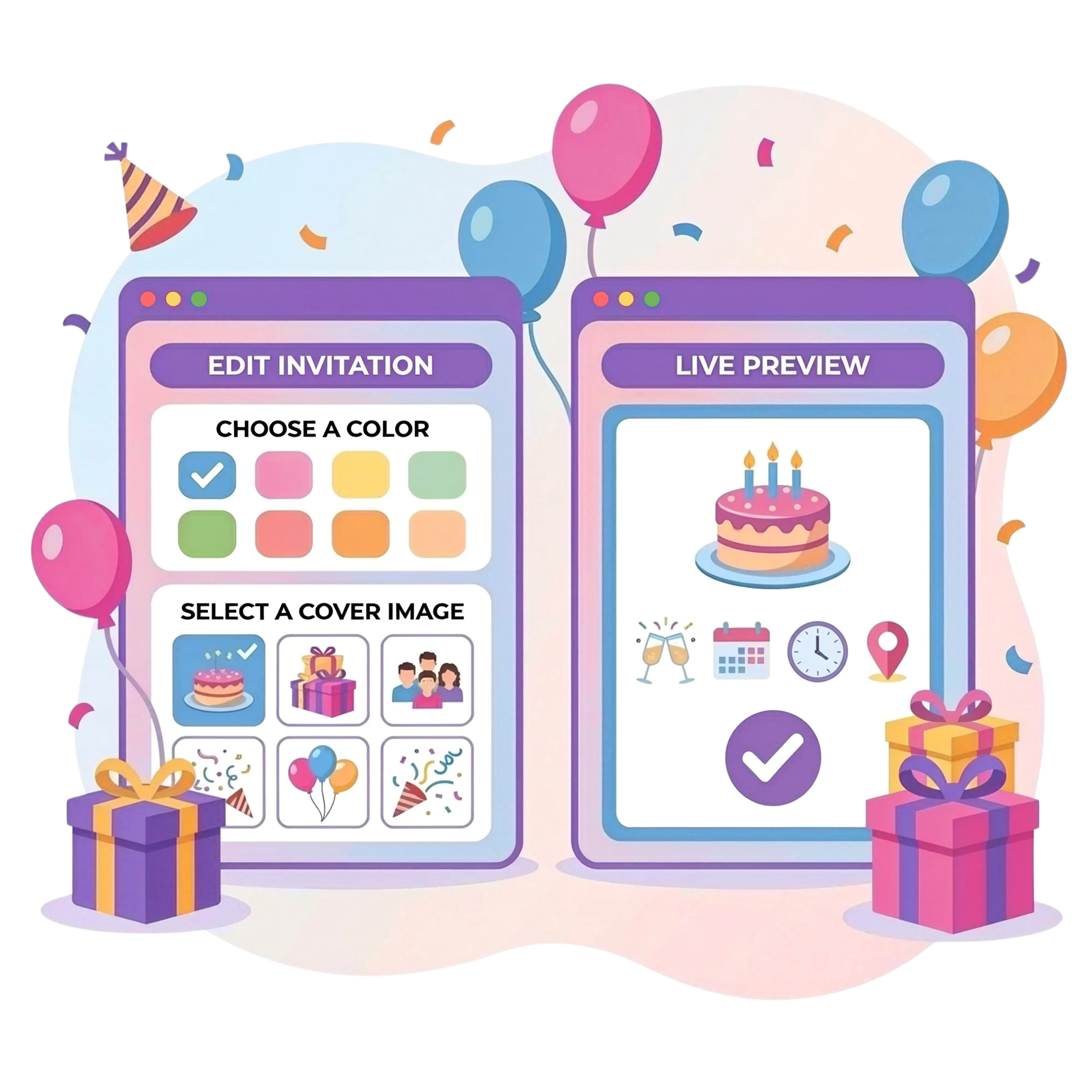 Interactive online invitation with RSVP and map