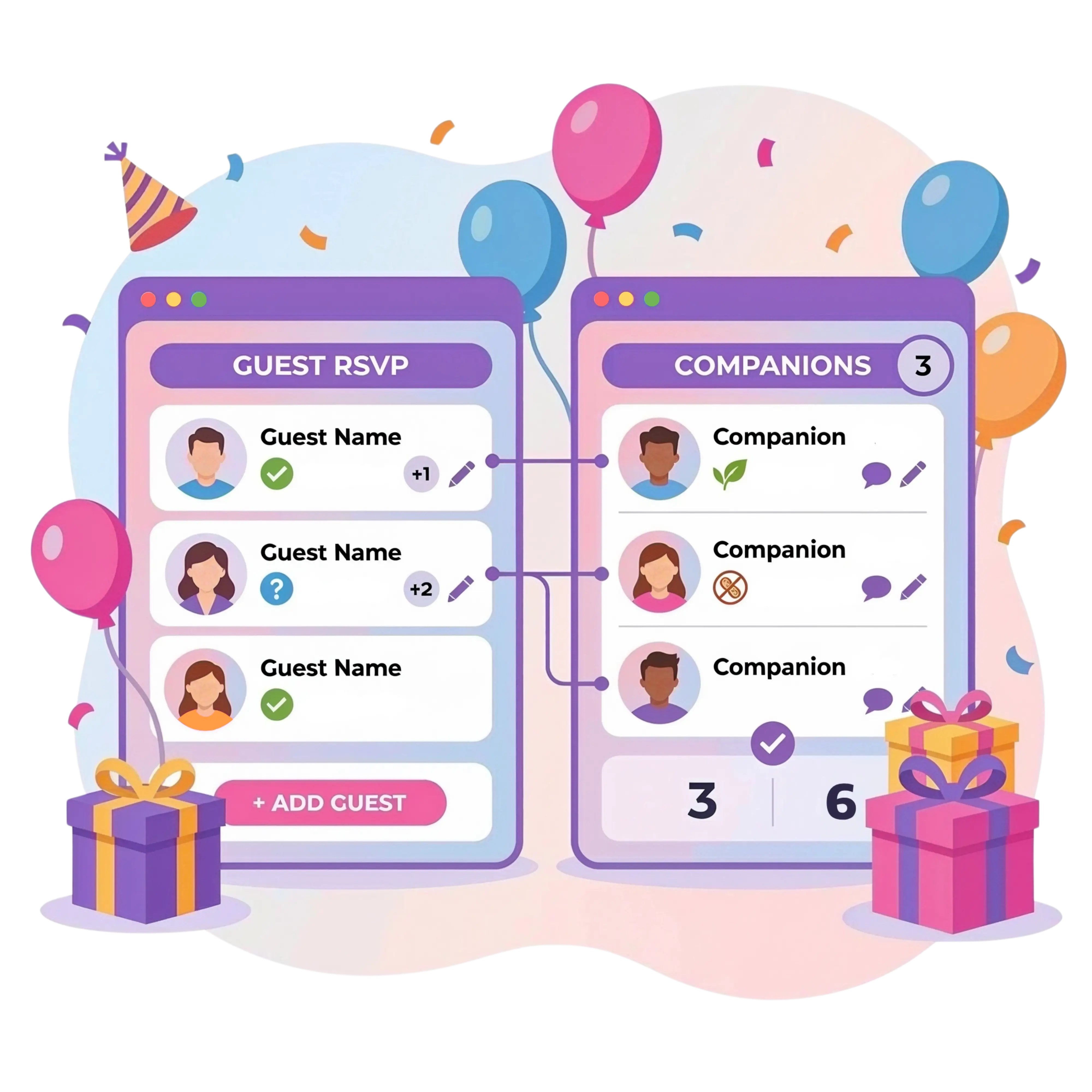 Manage event guest list — track plus-ones and children