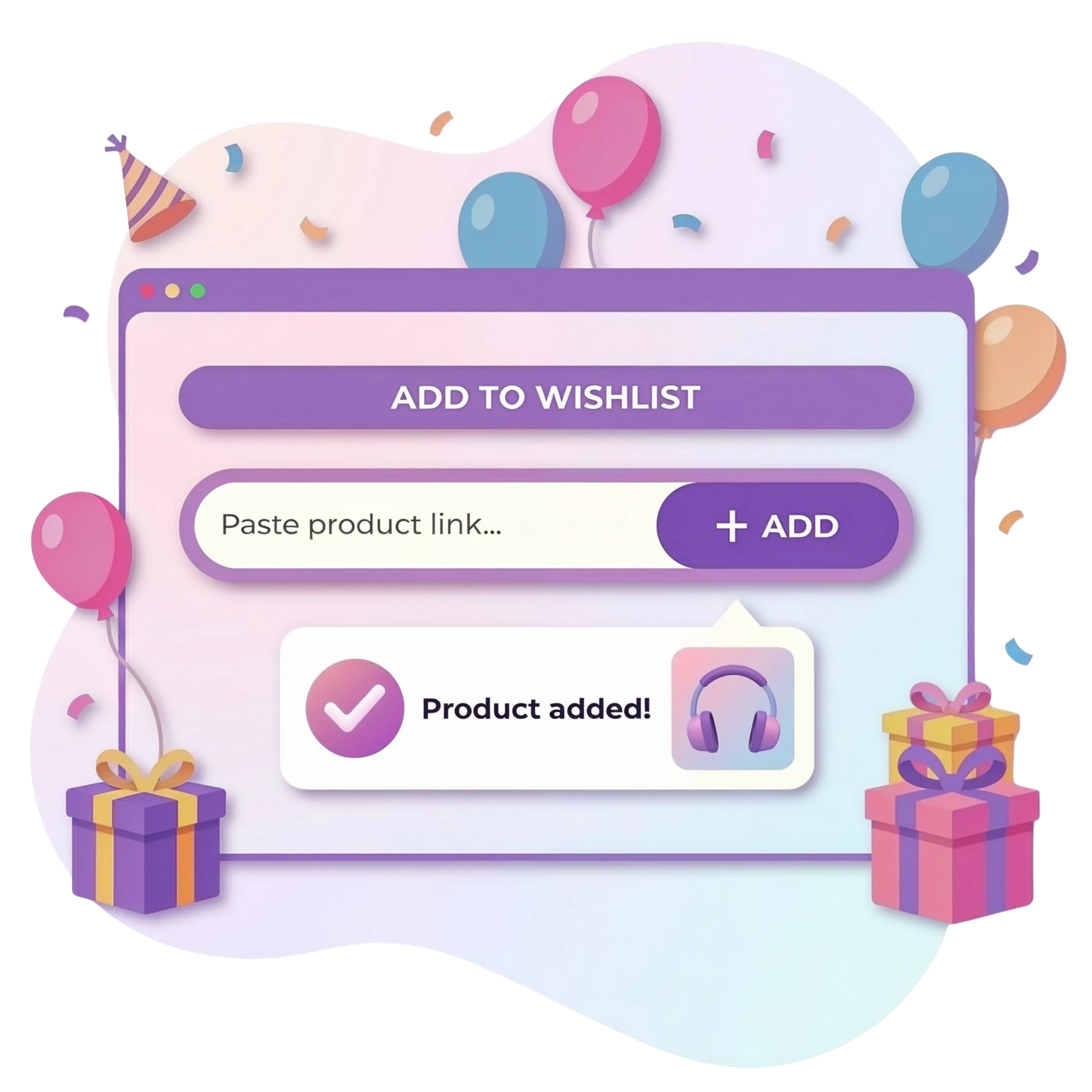 Wishlist setup — add items and share link