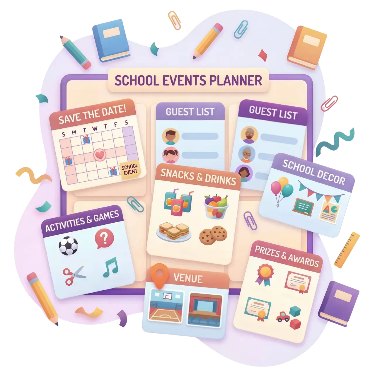 Classroom party organizer and school event page with Partykin
